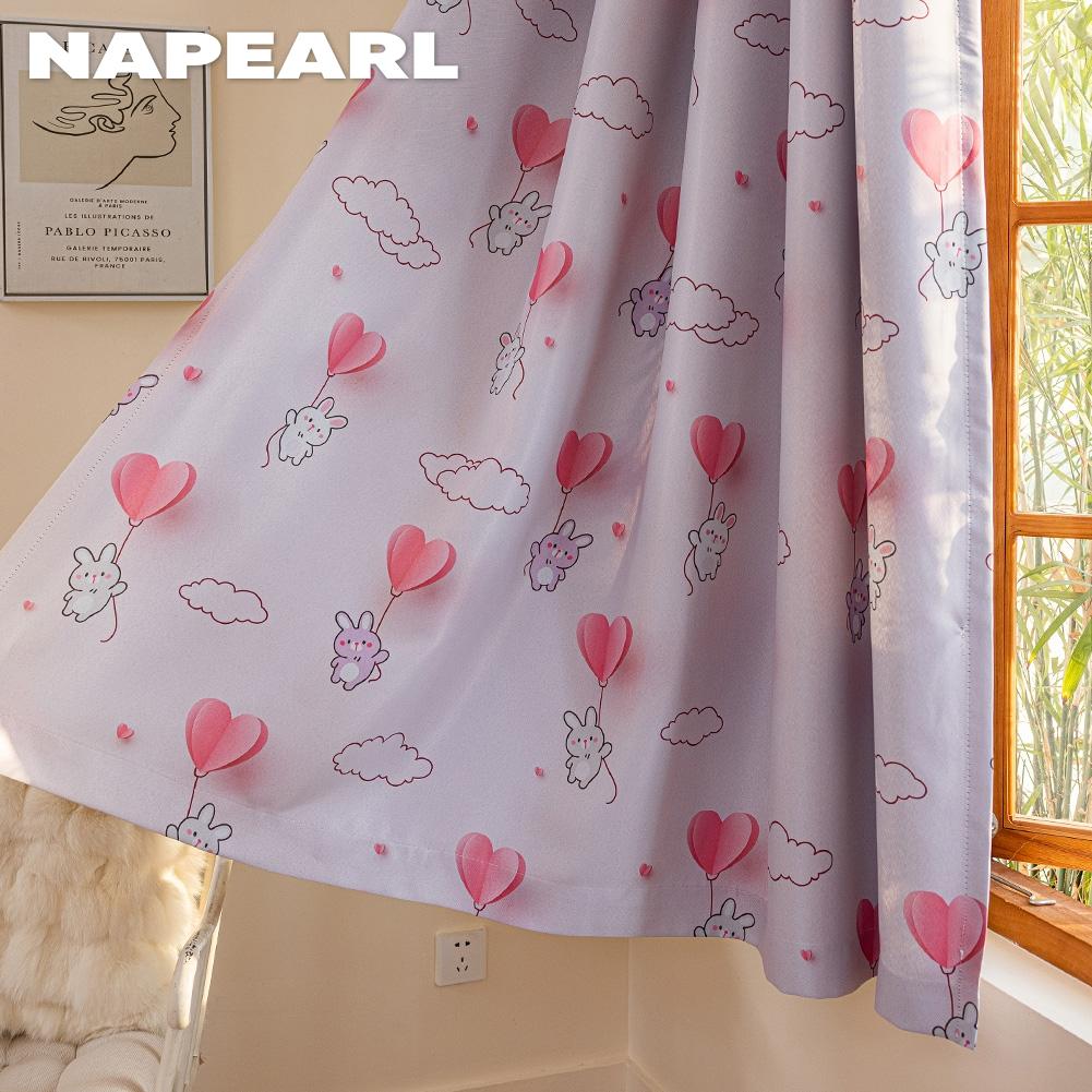 1PC NAPEARL 70-80% Blackout Cartoon Printed Girls' Room Pink Short Curtains for Bedroom Living Room Home Decor