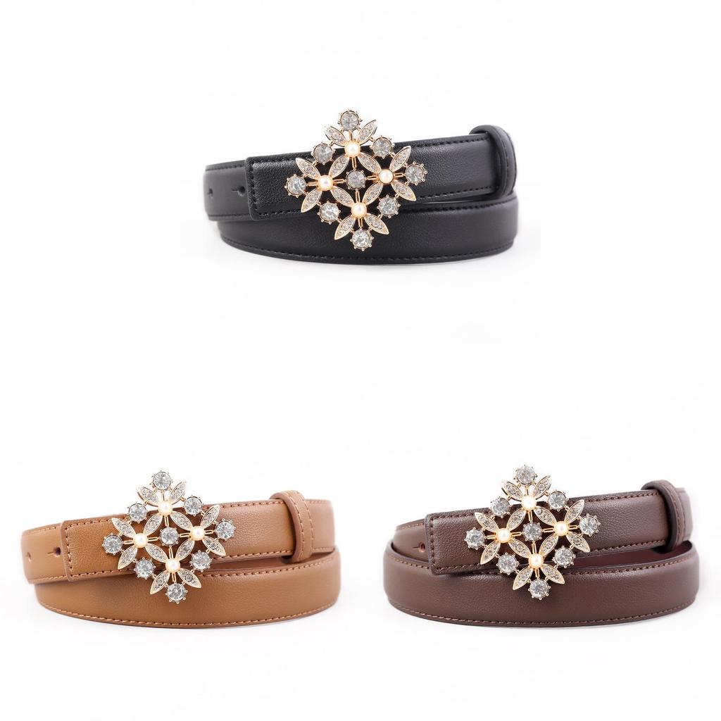 Female Leather Belt With Water Drilled Embellishments For Casual Wear And Dresses