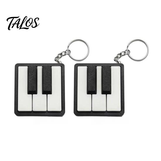 Piano Keychain 2Pcs Pendant, 3D Printed Mini Keys Stress Relief Toy, Smooth Buttons Musical Key Chain with Metal Ring, Black White Design Gift