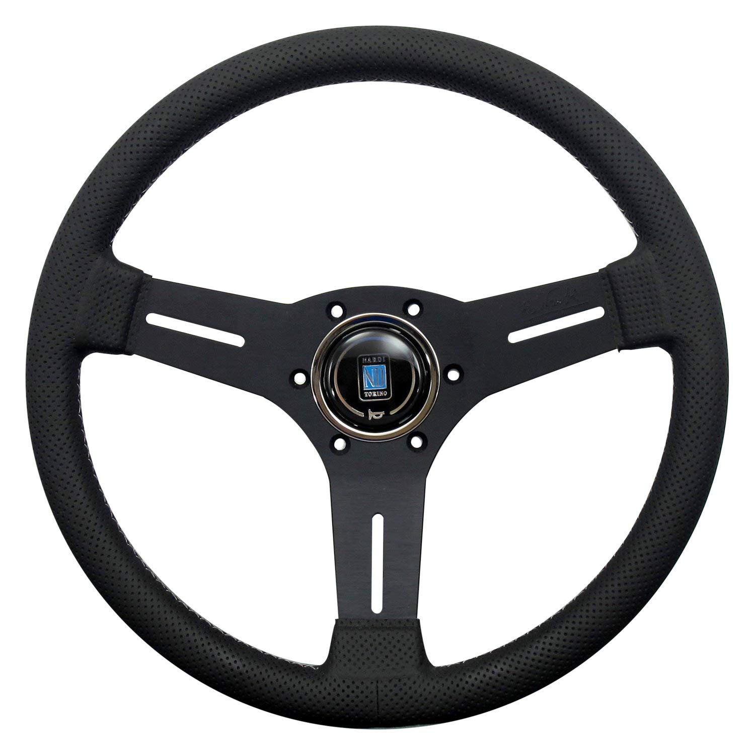 

NARDI Competition Steering Perforated Leather with Black Spokes and Gray Cross Horn Button N081 Wheel, 330mm, Stitching, Included, чорний