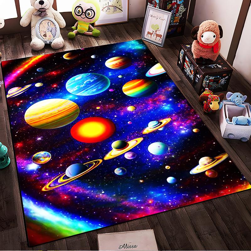 Colorful Outer Space Planets Galaxy Design Carpet for Living Room Decor Suitable for use as an anti-slip for living room bedroom sofas