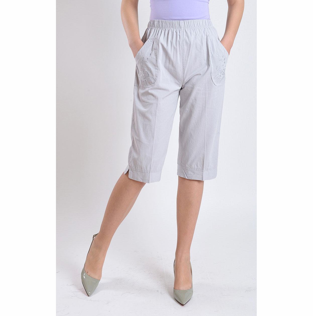 

Летние женские прямые брюки с эластичной резинкой на талии для среднего и пожилого возраста, прямые брюки с высокой талией, укороченные брюки из стираного хлопка большого размера XXL серый