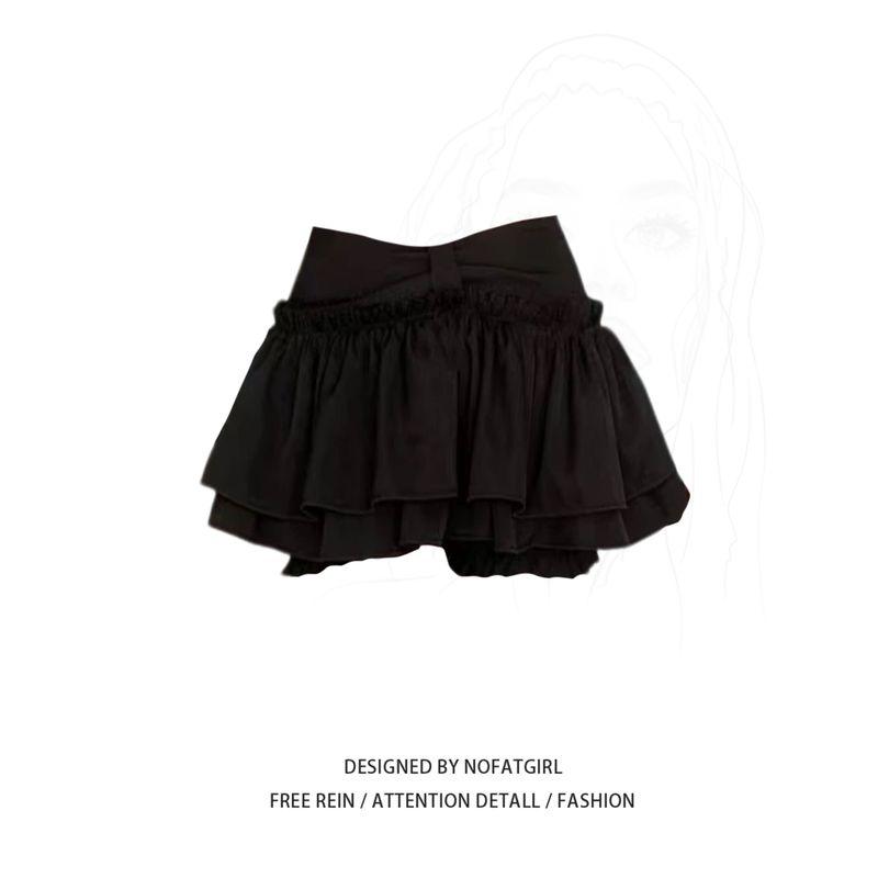 

Plus size Fat Sister Black Puffy Skirt Women s Summer Ballet Style High Waist Design Sense A Word Cake Short Skirt Pants skirt M