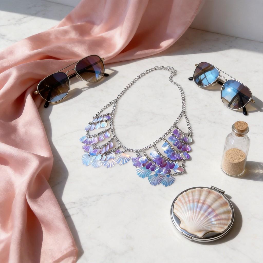 Summer Shell Body Chain For Women With Geometric Design And Alloy Material For Beach Party Wear