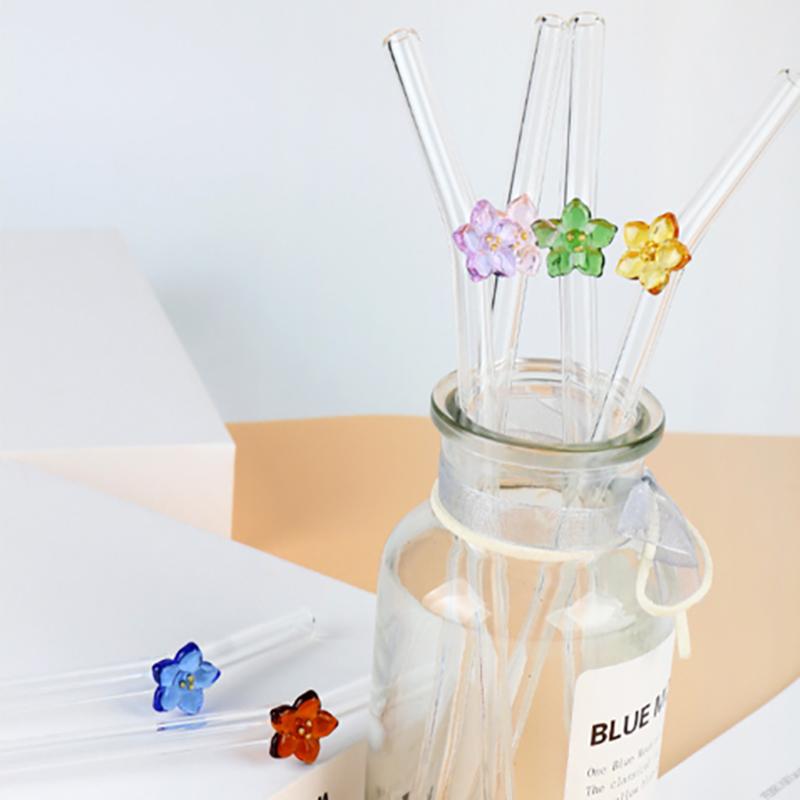 Flower Glass Straw Reusable Drinking Straws Cute Straw For Festival Party Wedding Cocktail Bar Beachs