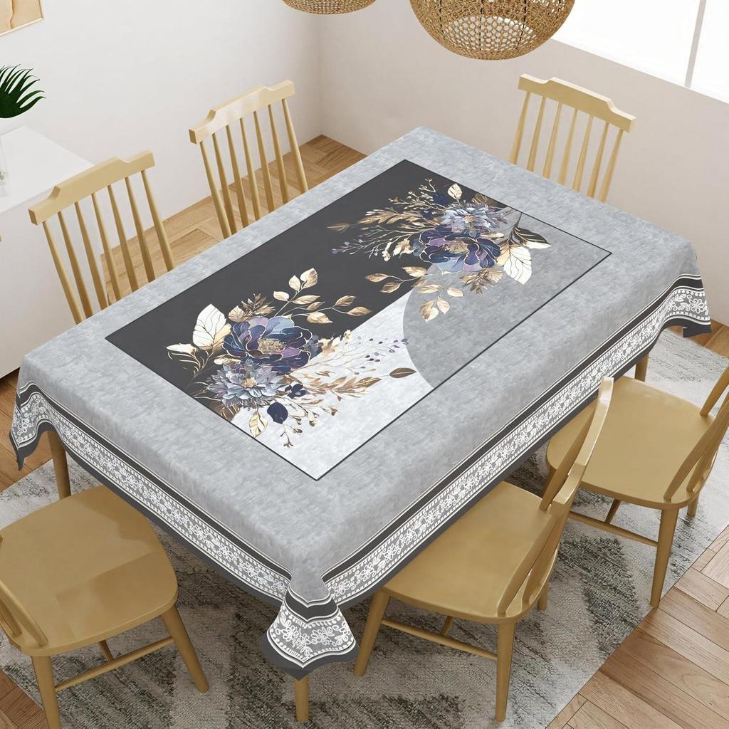 Velvet Floral Centre Table Cover Cloth, Table Cloth with Stunning Gold Foil Design for Living Room (40x60 Inch, Black)