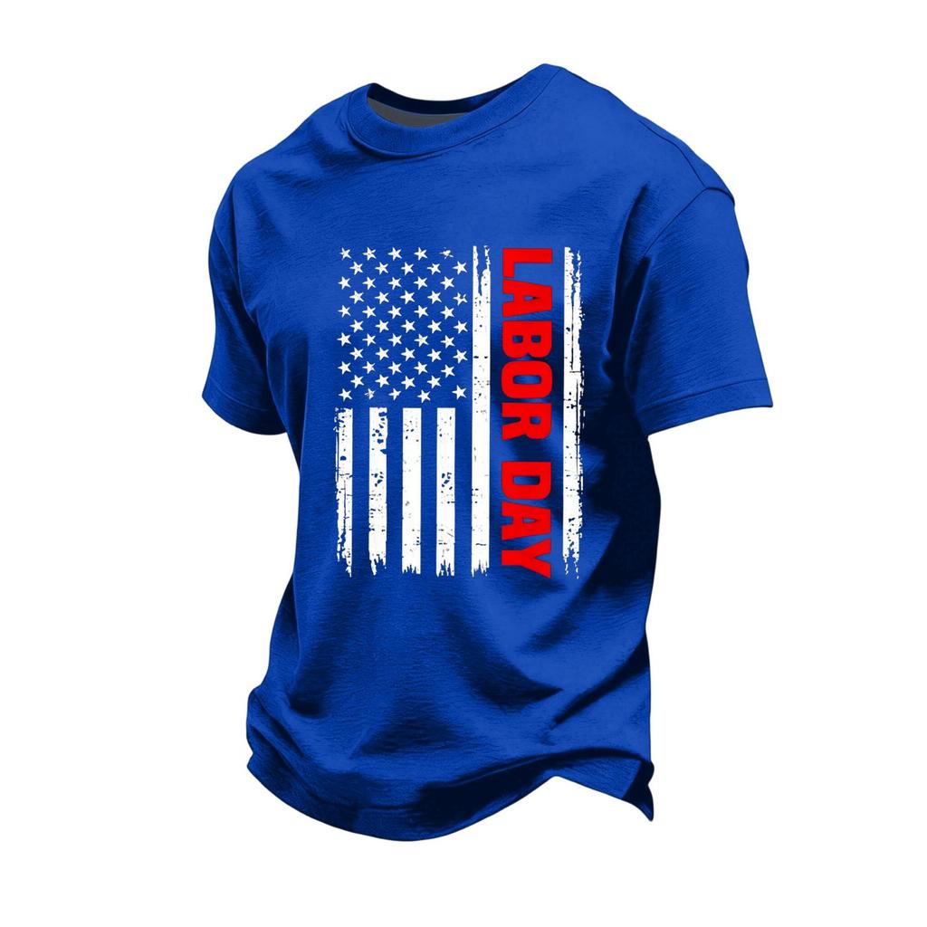 Men's Loose Fit Casual Short Sleeve T Shirt Labor Day Printed Graphic Tee Comfortable Workwear Top for Everyday Use