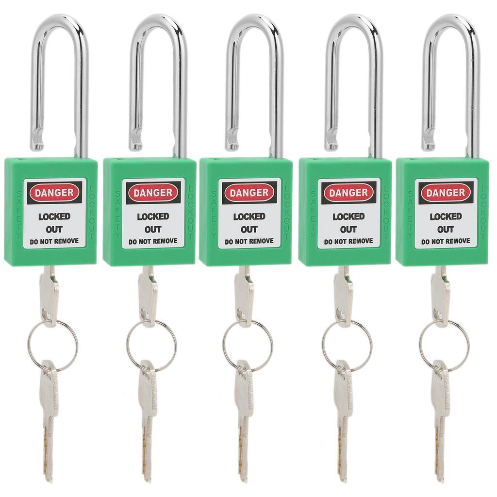 5Sets 38mm Padlock Lockout Tagout HardWearing with 10 Keys Writable Label for Machine Building Security(Green )