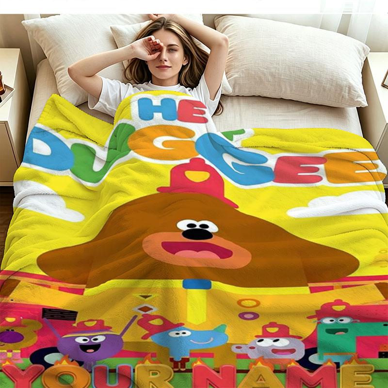 1PC Hey Duggee Custom Name Patterned Flannel Blanket Suitable For All Seasons for Home Decor Warmth and Comfort Gifts Holiday Present