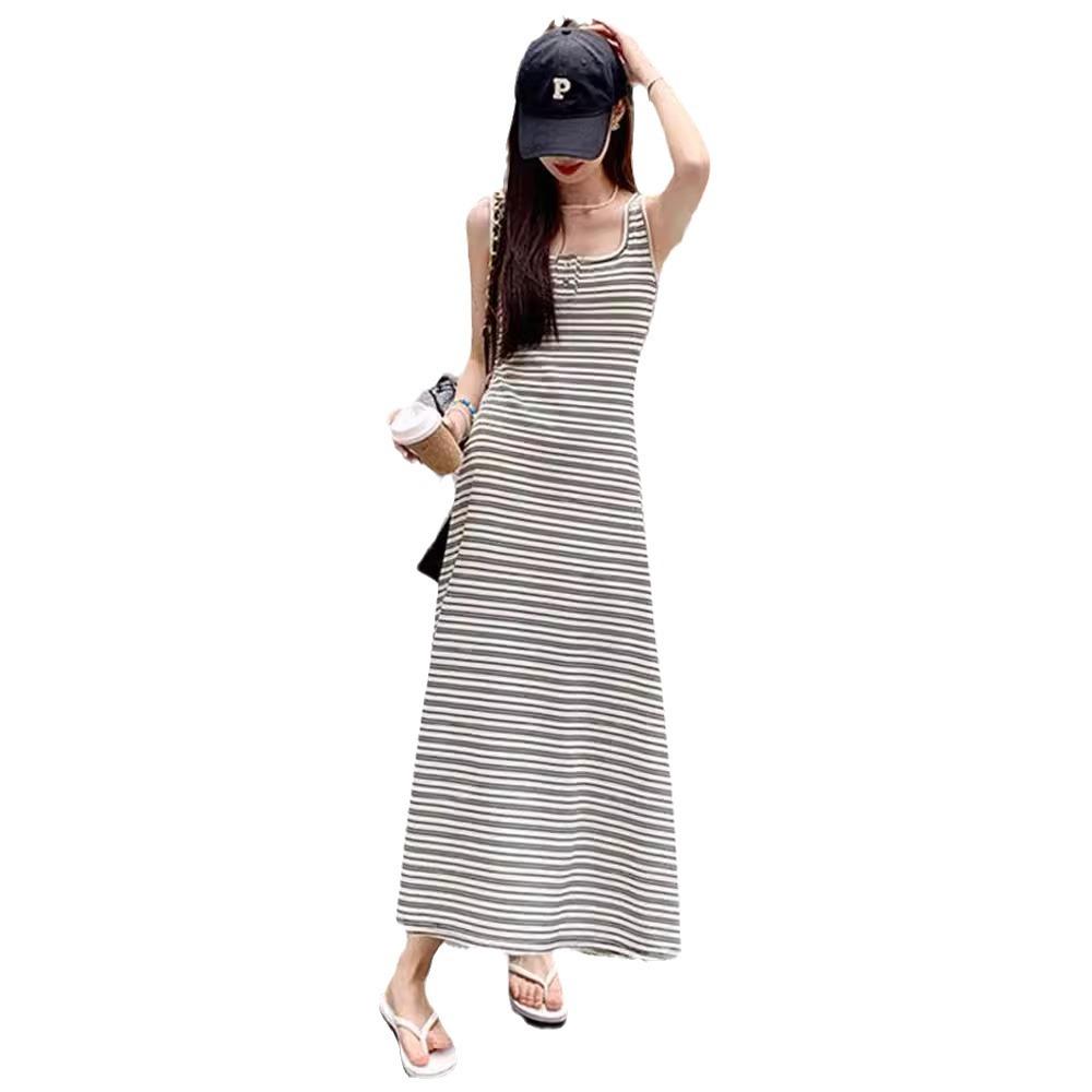 Striped Sleeveless Vest Suspender Dress Women's Summer Summer New French Loose Versatile Long Skirt