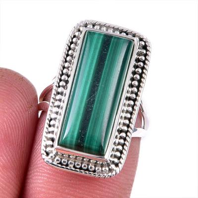 Natural Malachite Gemstone 925 Solid Sterling Silver Jewelry Ring Size 6 z1Q33
