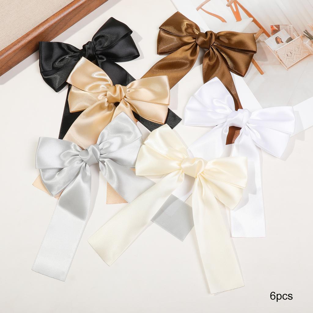 6PCS Silky Satin Hair Bows Hair Clip Ribbon Accessories Ponytail Holder Slides Metal Clips Hair Bow for Women Girls