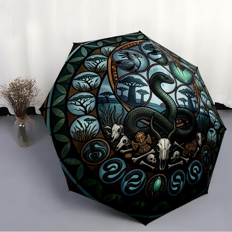 Snake Wildlife Mandala Pattern Umbrella, Portable and Foldable Design, 8 Ribs, a Casual Accessory for Halloween, Christmas, and Birthday Gifts.