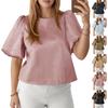Women's Fashionable Solid Color Round Neck Bubble Short Sleeved Pullover Top