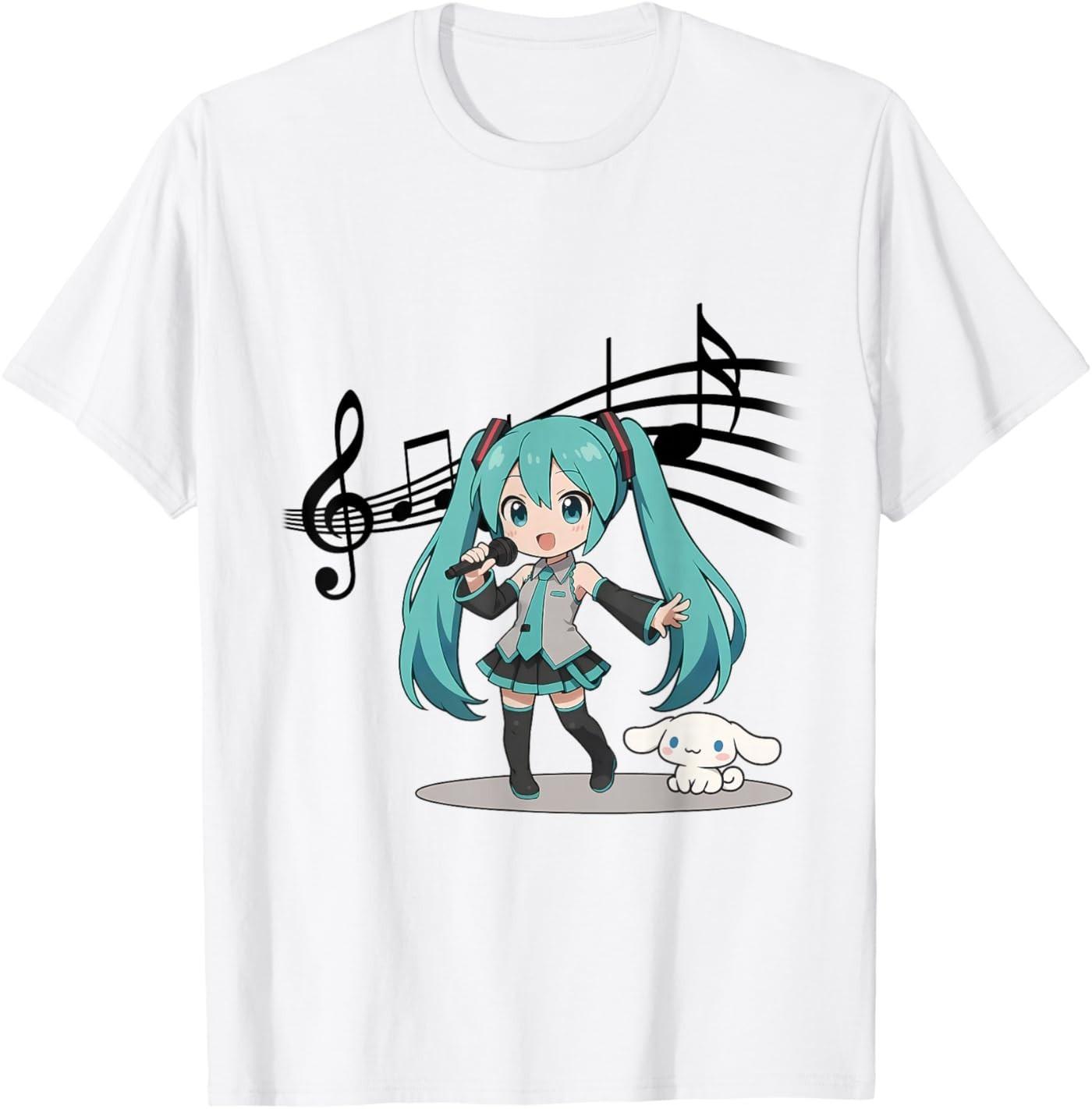 Anime Manga Girl Miku Singer Singing Music Lover Treble Clef T-Shirt S разноцветный