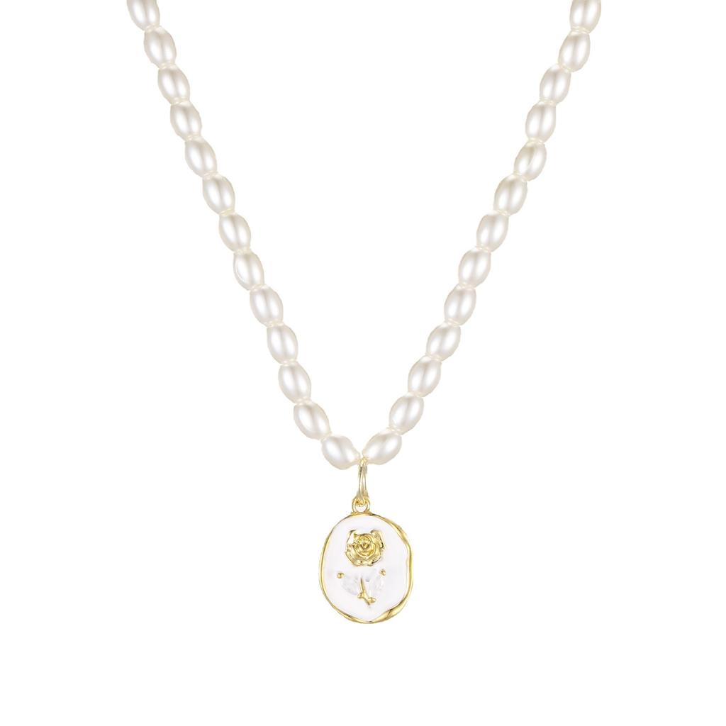 Light Luxury Design Pearl Necklace Women'S High Sense Natural Simple Temperament Rose Fritillary Pendant Accessories
