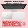 USB Wireless Keyboard and Mouse with Multicolor Round Cute Candy Compatible with Laptops and PCs 2.4G Typewriter-Style Keycaps, Colors, (Pink 2)