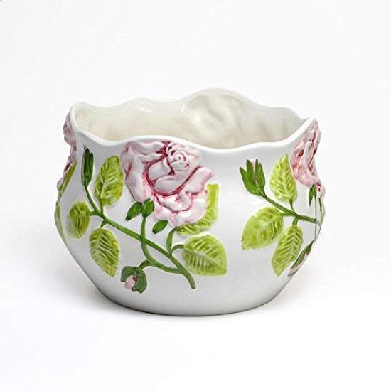 ceramic pink rose flower with drainage suitable for direct Portuguese-made pot, 18cm, hole, planting, pan-h233p
