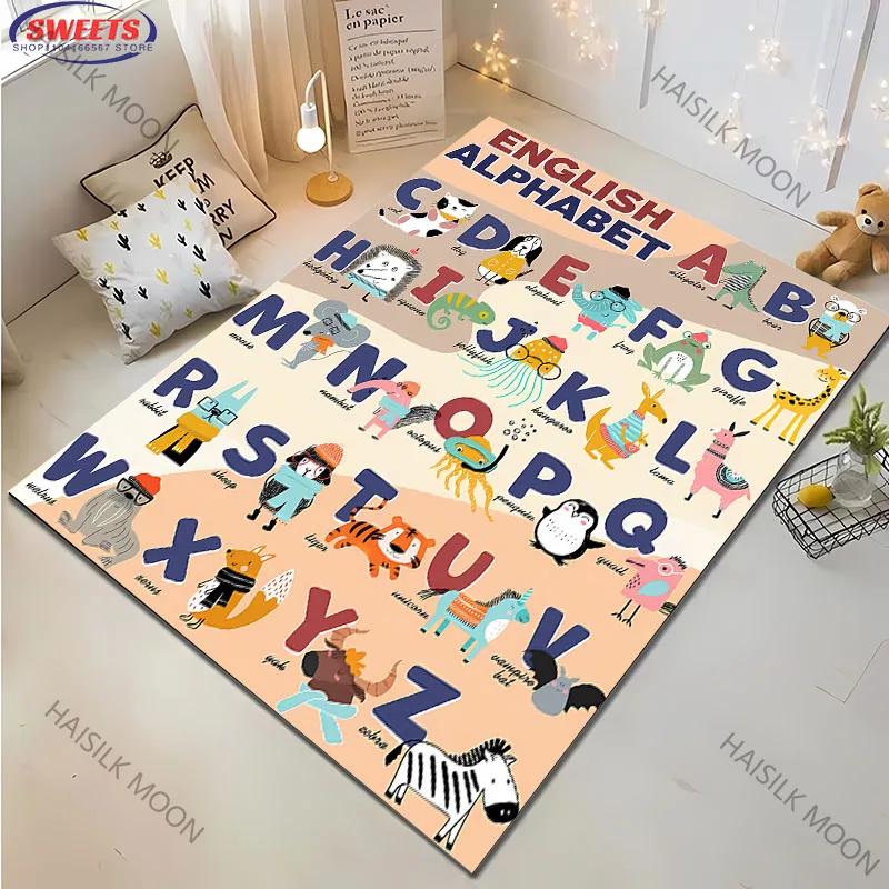 Tapete 3D ABC para Quarto de Crianças, Tapetes Infantis ABC para Chão, Tapete de Brincar com Alfabeto Tapetes Infantis Elementares Pré-escolares com Ilustrações de Animais