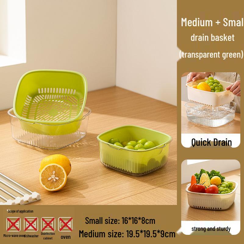 Doppelschichtiger Gemüse- und Obstwaschkorb: Kunststoff Küchenablaufbecken & Spülen Sieb.