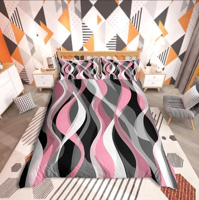 Homewish Geometric Stripes Duvet Cover Set,Spiral Lines for Teens Bedding Set,Abstract Artwork Decor