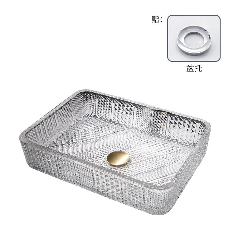 

Мистецьке лиття під тиском Скляна раковина для ванної кімнати Квадратна кришталева надстільна раковина Набір умивальників для ванної Дренажні аксесуари