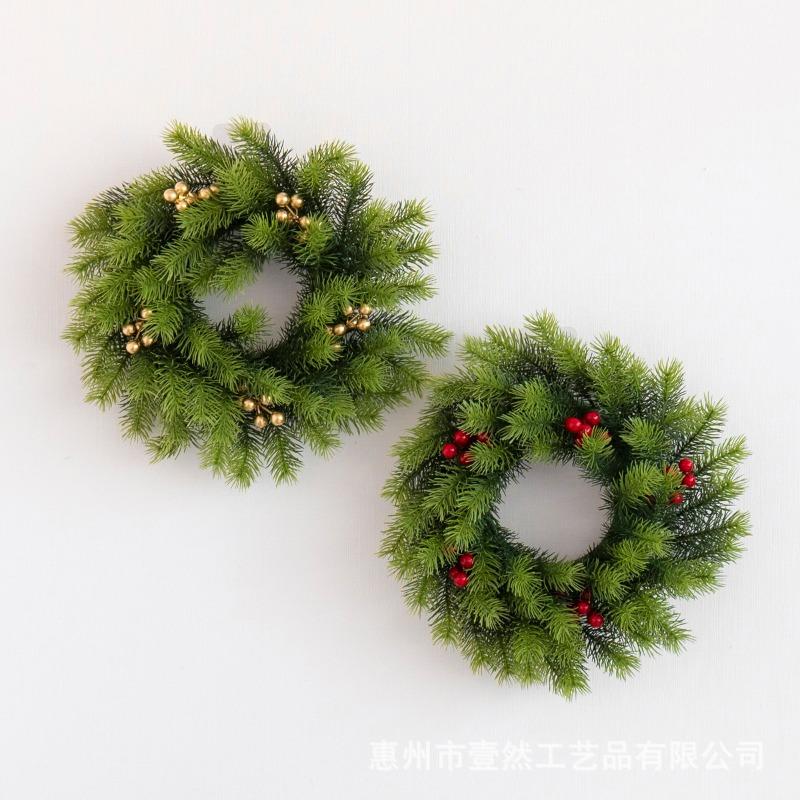 Christmas Wreath Door Hanging Realistic Pine Artificial Greenery Decor with Soft Rubber Berries Foam Holiday Window Garland