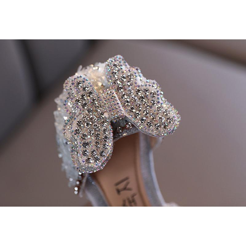 Summer New Style Korean Rhinestone Bowknot Girls' Sandals, Princess Shoes, Children's Shoes, Spring Style Girls' Leather Shoes, Trendy