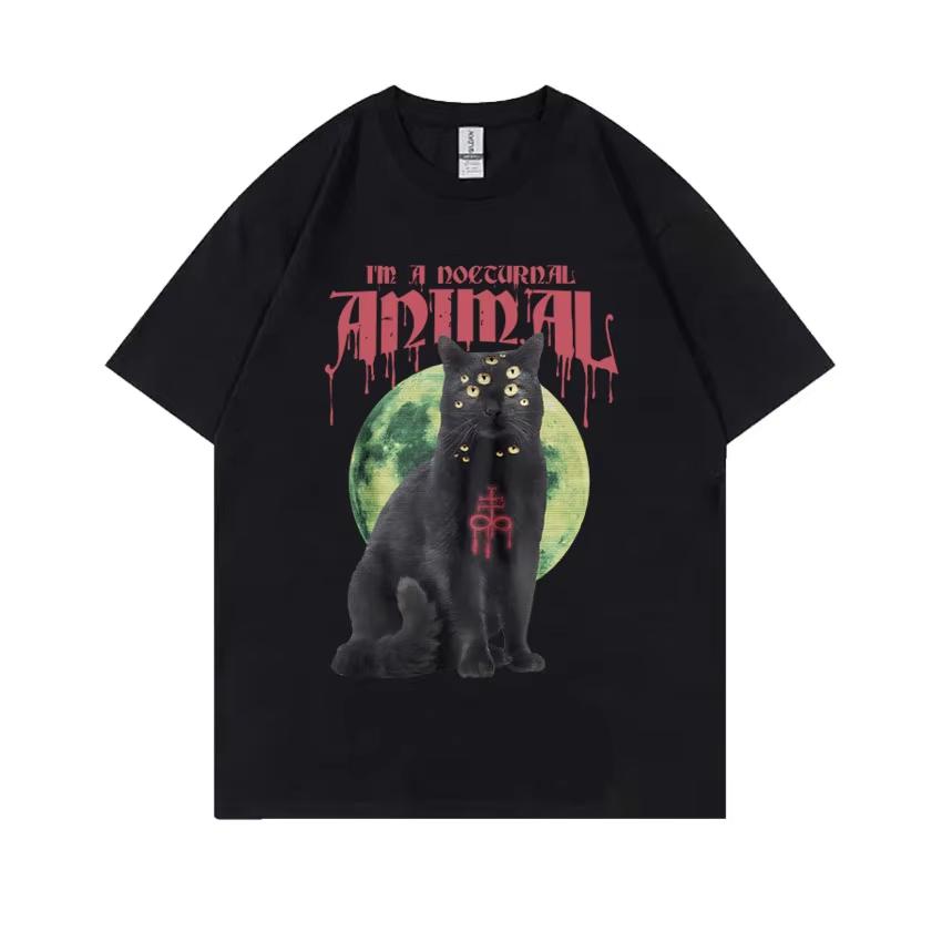 

Satanic Cat Funny Meme T-shirt Vintage Demon Black Cat Graphic T-Shirts Men Women Casual Cotton Oversized Short Sleeve T Shir... 5XL різнокольоровий