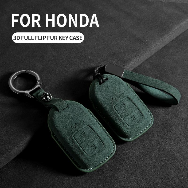 Car Remote Key Case Cover For Honda HRV XRV URV Vezel City Civic Jazz BRV BR-V Accord 4 Buttons Suede Keychain Holder Shell