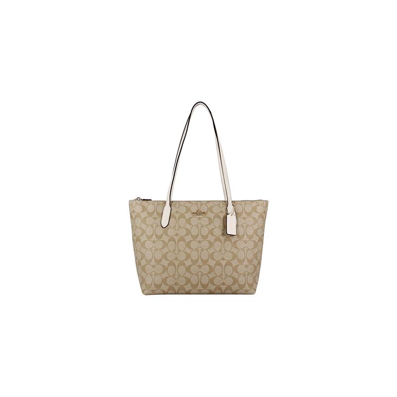 

COACH Zip Top Tote 30 PVC Tote bag Tote bag shopping bag hand shoulder bag medium size women s white with brown presbyopia білий