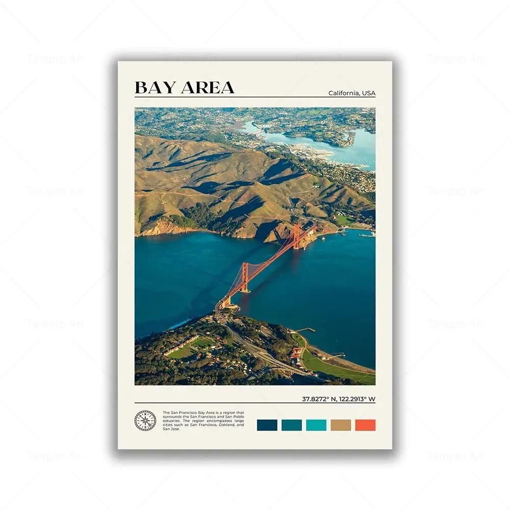Modern Vintage Wall Art – Travel Scenery of Los Angeles and San Francisco HD Canvas Print Poster for Home and Living Room Decor