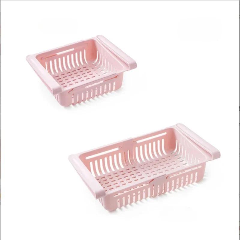 

1Pc Refrigerator Storage Basket Flexible Expandable Fridge Organizer Drawer Storage Rack Storage Fresh Box Freezer Box Storage рожевий