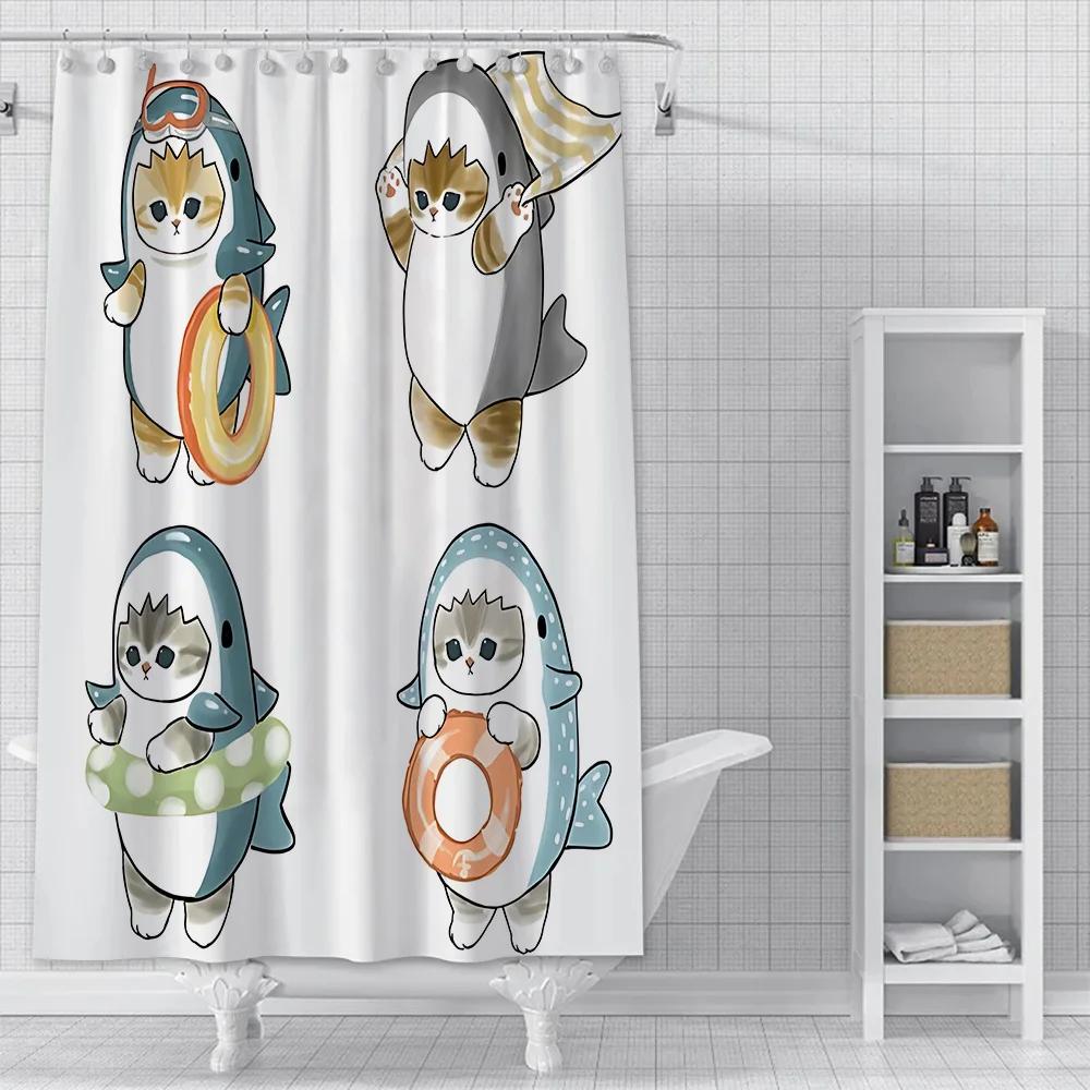 Shower Cute Cat Mofusands Curtain Waterproof Polyester Fabric Paint Colorful Bath Curtains Home Bathroom Decor Curtain With Hook