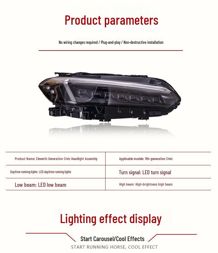 LED Matrix Headlight Assembly w/ Dynamic Turn Signals for 2022-2026 Civic Gen 11