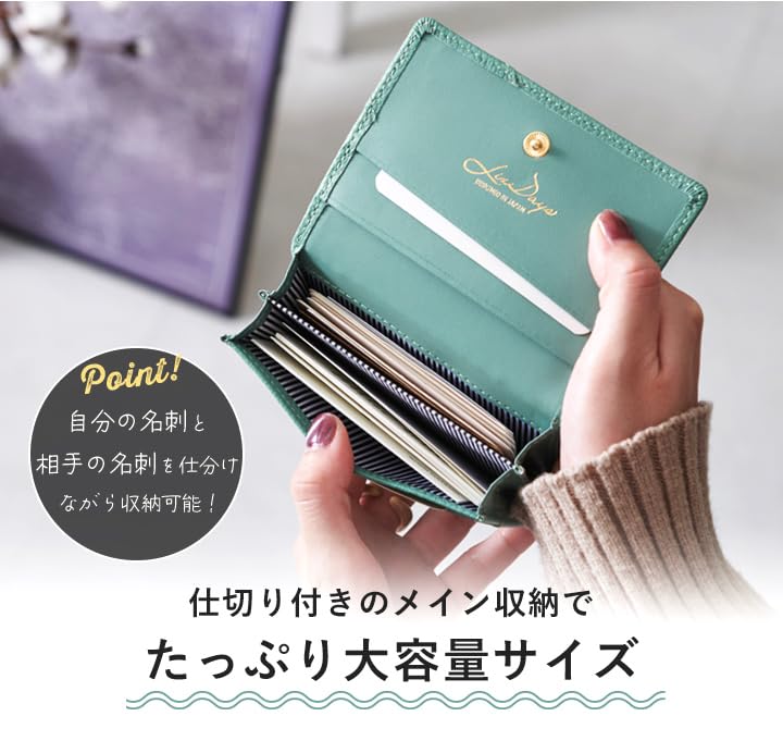 Lizdays Business Card Holder for Genuine Large Brand Name Business Card Case with Thin Design Pink x Women, Leather, Capacity, Dividers, (Salmon Gold)