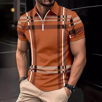 Summer Plaid Printed Short Sleeve Top Men's Casual Lapel Polo Shirt