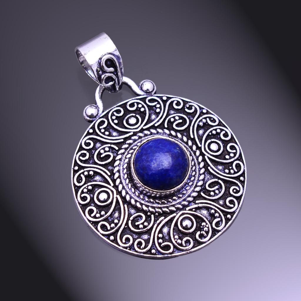 Natural Lapis Lazuli Gemstone Handmade 925 Sterling Silver Pendant 1.75" I9I45
