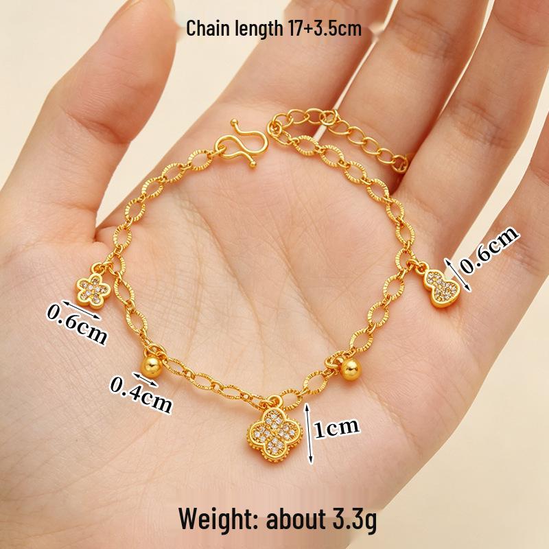 Set de Collar, Anillo y Pulsera de Cinco Flores de Trébol Chapados en Oro de Vietnam
