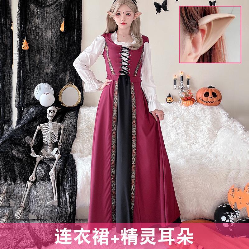 Halloween Costume Vintage Court Style Witch Dress Long Dress Medieval Art European Pastoral Cosplay