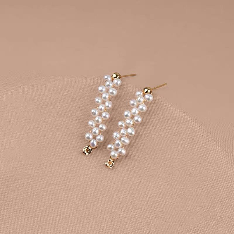 Lanyun Jewelry 925 Silver Needle Earrings Natural Pearl Earrings Handmade Bead Earrings ins Style Silver Needle Versatile