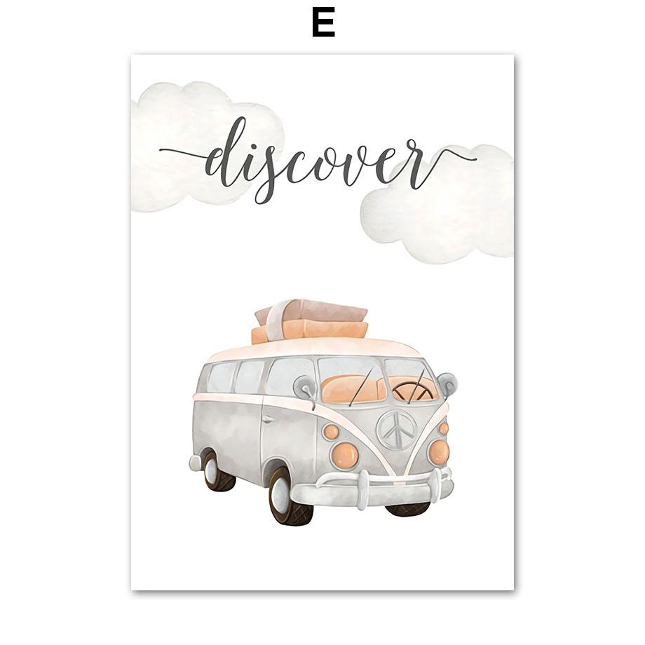 Horkovzdušný balón Auto Medvěd Králík Slon Sen Nástěnné umění Plátno Malba Plakáty a tisky Obrázek Dětský pokoj Dekorace