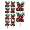 10Pcs Christmas Pine Picks Artificial Red Berries Branches with Pinecone Stem For DIY Wreath Home Christmas Party Decor Supplies
