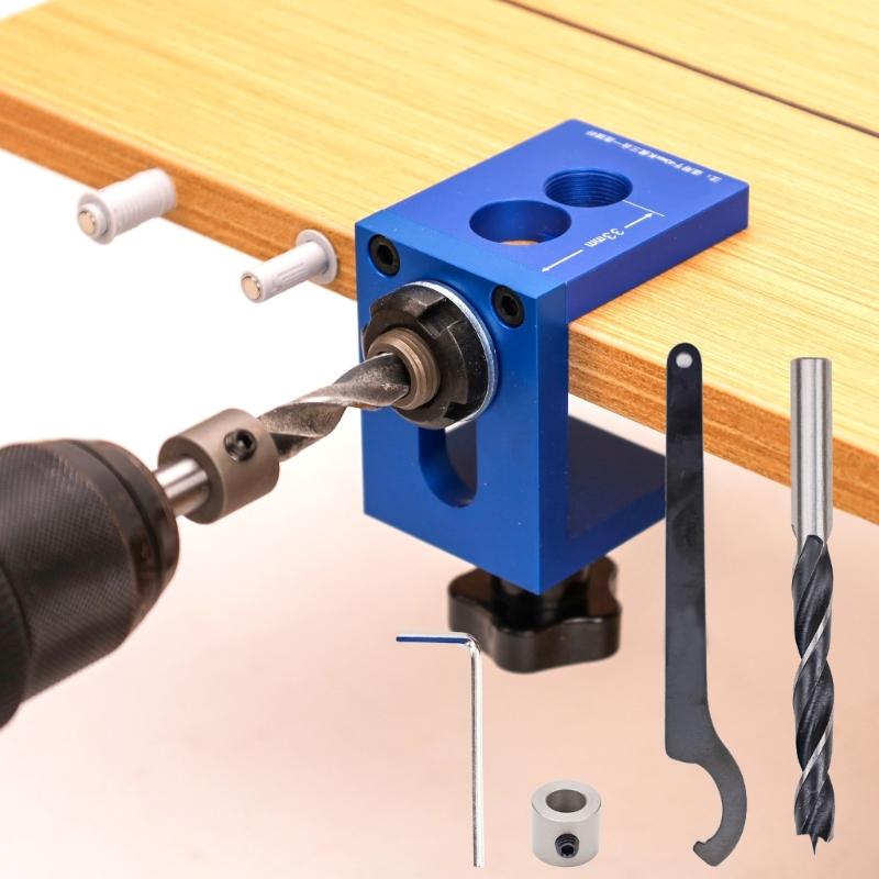 3 In 1 Adjustable Woodworking Doweling Jig Pocket Hole Jig Drilling Guide Locators Hole Puncher Tool for Furniture