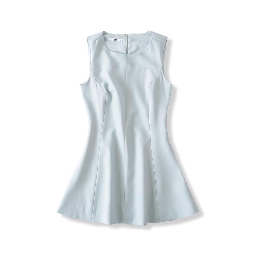 YPFF Trendy Women's Sleeveless Waist-Cinched Solid A-line Dress