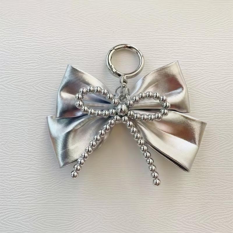 Y2K Inspired Silver Bowknot Keychain Charm with Retro Modern Design for Fashionable Bag Phone Decors Accessory Lightweight Portable