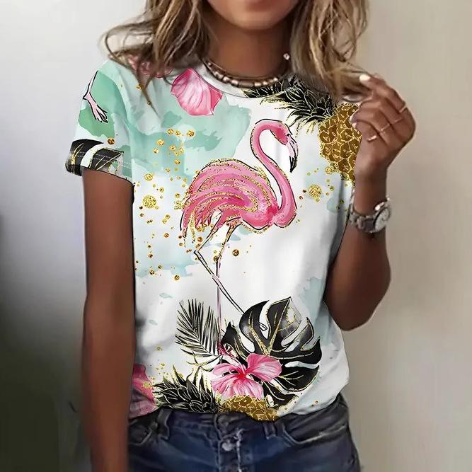 Summer Round Neck 3D Animal Print Top Fashionable Casual Short Sleeved Women's T-shirts