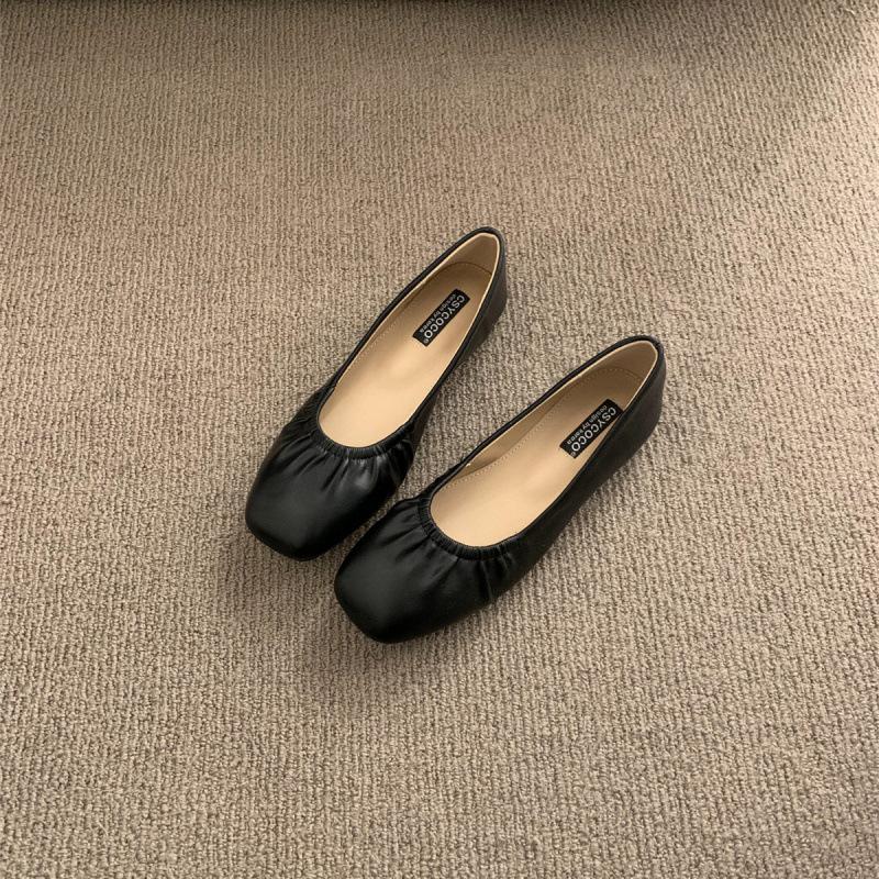 

French Mary Jane shoes women s soft-soled ladyshoes 2025 spring and autumn square head pleated soft-soled beanie shoes shallow mouth flat-soled single 35