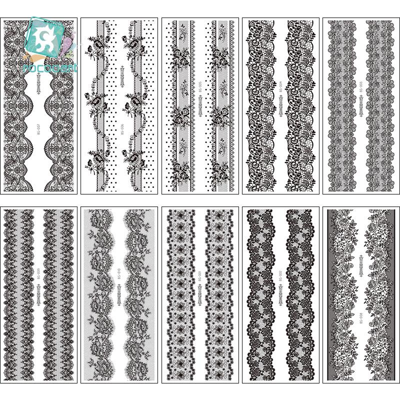 Waterproof Black Lace Thigh Garter Henna Temporary Tattoo Stickers