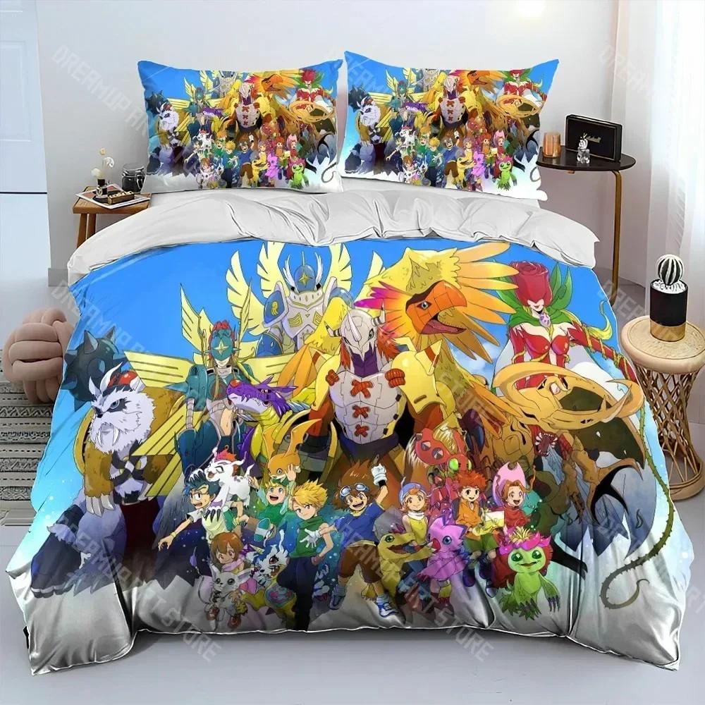 Digimon Adventure Monster Cartoon Comforter Bedding Set,Duvet Cover Bed Set Quilt Cover Pillowcase,king Queen Size Bedding Set